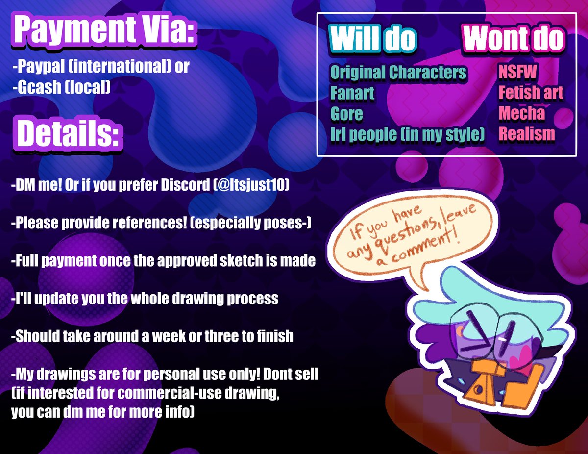 Artdrei_14's tweet image. COMMISSIONS OPEN! 🌈 
.
Updated the sheet for 2025 yall 
.
DM if you're interested and if you have any questions, feel free to comment ^^
.
.
#commissionsheet #artcommission #opencommission #commissionsopen