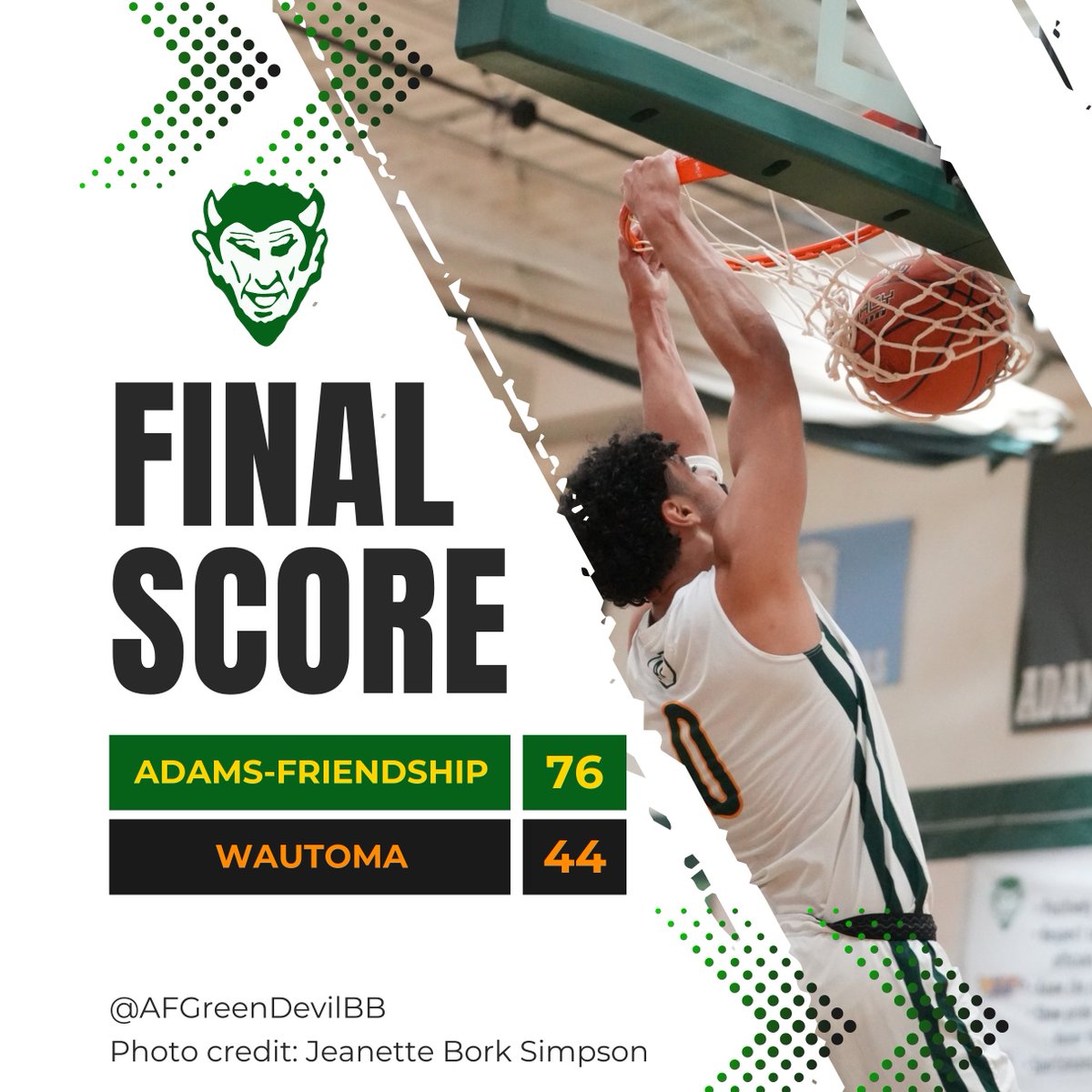 A-F Boys Basketball (@afgreendevilbb) on Twitter photo Great team win!
SaVont Johnson - <a href="/sa_vont/">SaVont Johnson</a>
28 PTS | 8 REB | 5 AST | 7 STL | 13/20 FG
Nolan Bork - <a href="/NolanBork/">Nolan Bork</a>
14 PTS | 5 REB | 3 AST | 3 STL | 7/15 FG
Caleb Decorah - <a href="/CalebDecorah/">Caleb Decorah</a>
13 PTS | 6 AST | 3/5 3PFG Great team win!
SaVont Johnson - <a href="/sa_vont/">SaVont Johnson</a>
28 PTS | 8 REB | 5 AST | 7 STL | 13/20 FG
Nolan Bork - <a href="/NolanBork/">Nolan Bork</a>
14 PTS | 5 REB | 3 AST | 3 STL | 7/15 FG
Caleb Decorah - <a href="/CalebDecorah/">Caleb Decorah</a>
13 PTS | 6 AST | 3/5 3PFG