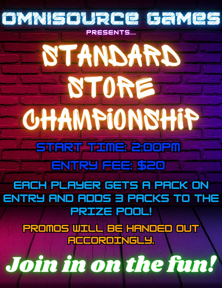 Come by tomorrow 01/04 for our 2pm Standard Store Champion!