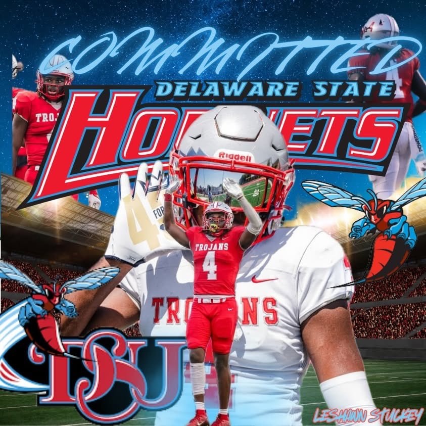 Leshawn Stuckey (@leshawns51) on Twitter photo After a great conversation with <a href="/DeSeanJackson10/">Desean Jackson</a> <a href="/DelSt_Football/">Delaware State FB</a> I am 1000% committed to <a href="/DelSt_Football/">Delaware State FB</a> I would also love to shout-out my coaches <a href="/coach_bkelley89/">Brandon Kelley</a> <a href="/Sant400/">Coach Row</a> & BraxtonKelley <a href="/Bannekerfball/">Banneker High Football Official</a> & <a href="/BigFaceSportss/">BigFaceSports, (Recruiting & Scouting)</a> <a href="/RecruitGeorgia/">Recruit Georgia</a> <a href="/CoachGatorTKO/">Coach Gator Browning</a> After a great conversation with <a href="/DeSeanJackson10/">Desean Jackson</a> <a href="/DelSt_Football/">Delaware State FB</a> I am 1000% committed to <a href="/DelSt_Football/">Delaware State FB</a> I would also love to shout-out my coaches <a href="/coach_bkelley89/">Brandon Kelley</a> <a href="/Sant400/">Coach Row</a> & BraxtonKelley <a href="/Bannekerfball/">Banneker High Football Official</a> & <a href="/BigFaceSportss/">BigFaceSports, (Recruiting & Scouting)</a> <a href="/RecruitGeorgia/">Recruit Georgia</a> <a href="/CoachGatorTKO/">Coach Gator Browning</a>