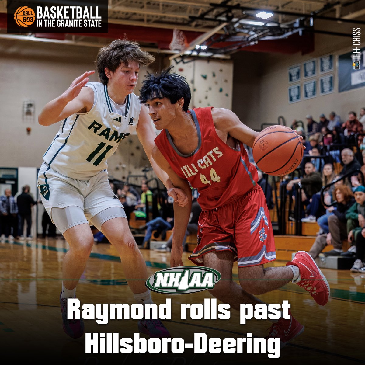 RAYMOND, NH – Raymond had 10 players score as the host Rams rolled past Hillsboro-Deering, 95-38, on Friday night. 

READ MORE &amp; check out the full photo gallery by Jeff Criss of Perfect Photos... ball603.com/2025/01/03/ray…