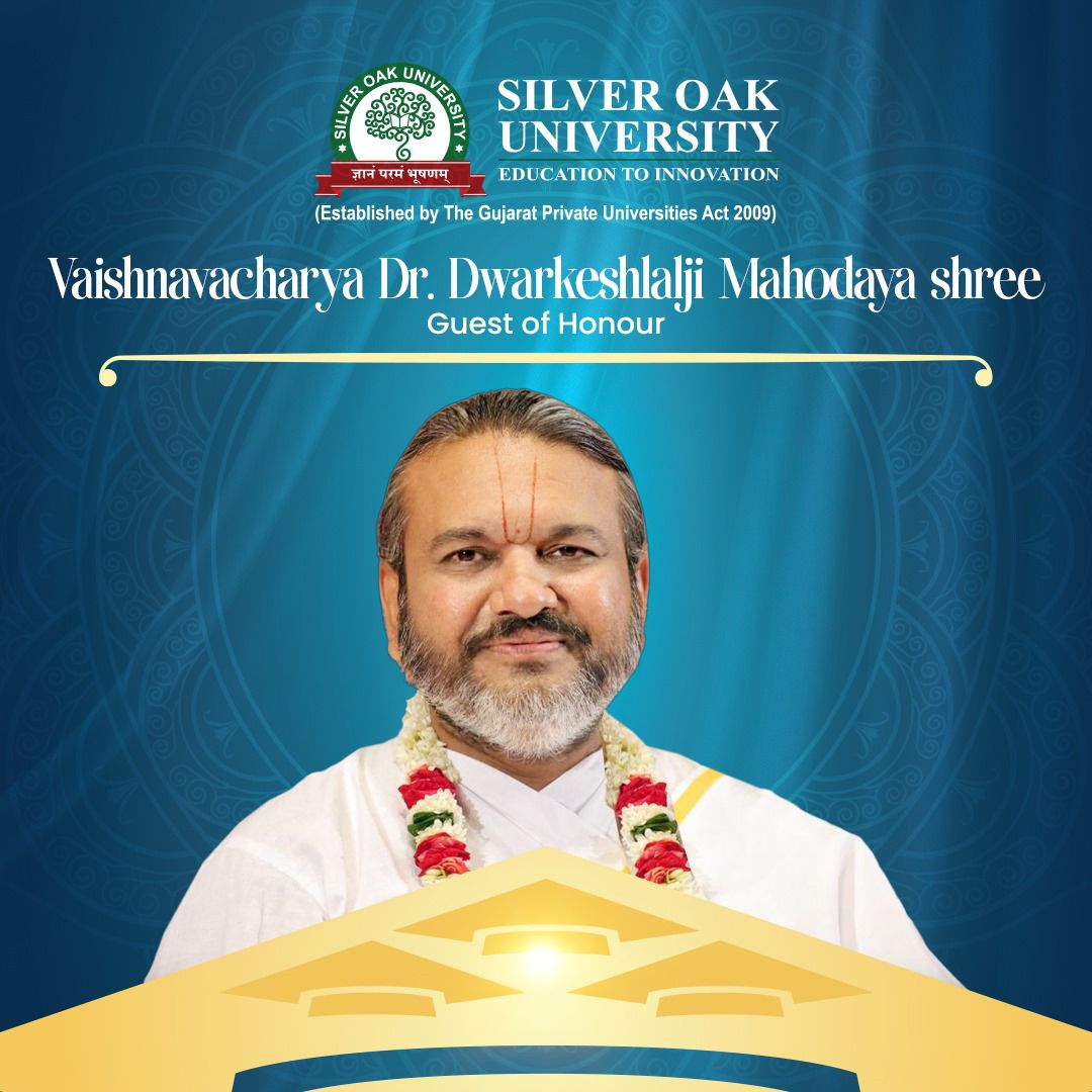 SilverOakUni's tweet photo. Silver Oak University is honored to welcome Vaishnavacharya Dr. Dwarkeshlalji Mahodayshree as the Guest of Honour at its 3rd Convocation Ceremony, taking place on 7th January 2025.
#silveroakuniversity #sou #guestpfhonour #3rdconvocation #dwarkeshlalji https://t.co/PzV8fVRVpR