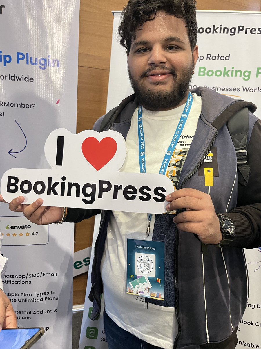 jeet_dev01's tweet photo. Amazing vibes at @bookingpress &amp; @armemberplugin Booth at @WCAhmedabad. Kudos to the Team for Creative WordPress Solutions.
#WCAhmedabad #BookingPress #WordPress #ARMember #WordCampAhmedabad https://t.co/8yK4B9FMdQ