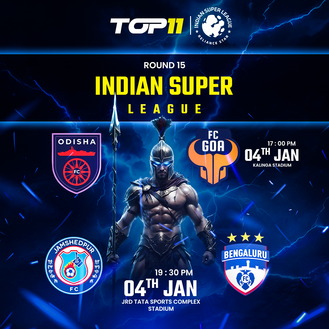 Top11_india's tweet image. Which team do you think will secure the win? ⚽🌟

Comment below! 💬

#ISL2025 #Round15 #FootballFever #GameOn