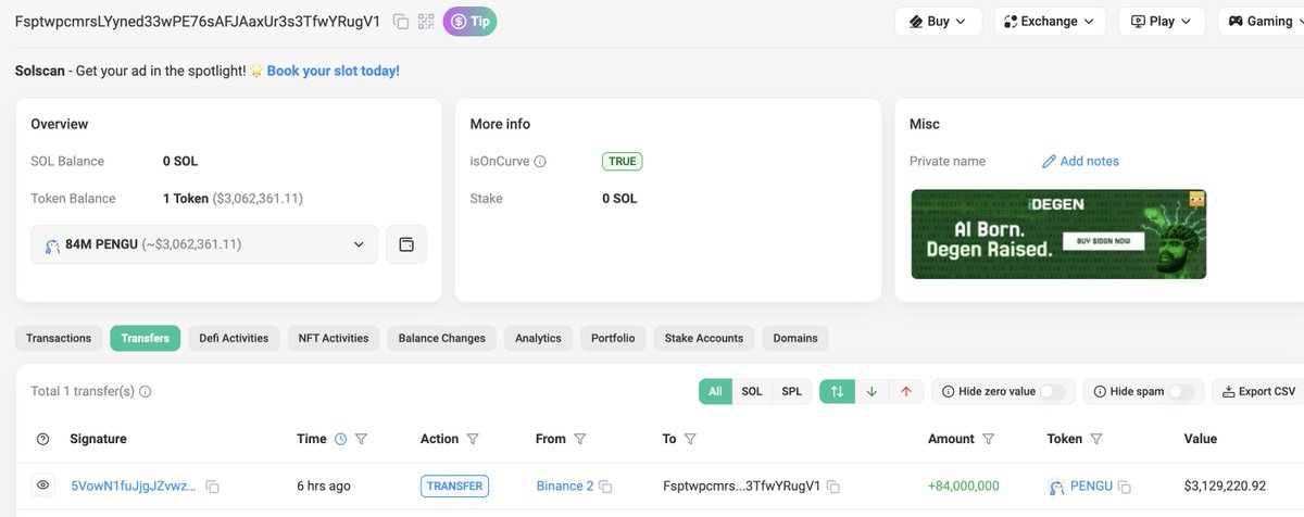 lookonchain's tweet photo. Another newly created wallet withdrew 84M $PENGU($3.13M) from #Binance 6 hours ago.

https://t.co/GEDnVGOsJ9 https://t.co/eZvTqc7BcM