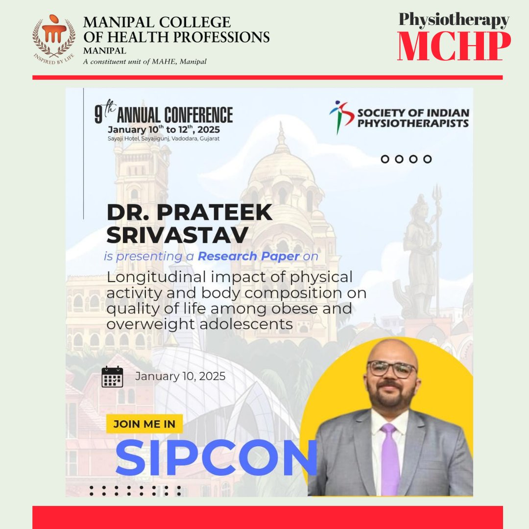 Physiotherapy MCHP (@ptmchp) on Twitter photo <a href="/PtMchp/">Physiotherapy MCHP</a> faculty Dr. <a href="/prateek_physio/">prateek srivastav, PhD</a> is a presenting a research paper at #sipcon 2025
<a href="/MAHE_Manipal/">Manipal Academy of Higher Education</a> <a href="/MCHP_MAHE/">MCHP</a> <a href="/Manikan19549593/">Manikandan N</a> <a href="/PtMchp/">Physiotherapy MCHP</a> faculty Dr. <a href="/prateek_physio/">prateek srivastav, PhD</a> is a presenting a research paper at #sipcon 2025
<a href="/MAHE_Manipal/">Manipal Academy of Higher Education</a> <a href="/MCHP_MAHE/">MCHP</a> <a href="/Manikan19549593/">Manikandan N</a>