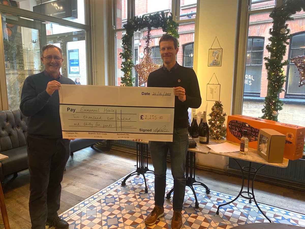 Thank you to Baresca Tapas &amp; everyone who took part in their '12 Gifts of Christmas' charity raffle last month 🌟

Following an incredible response to the campaign, Baresca raised a whopping £2,235 for Emmanuel House! They also donated warm clothes for the people we support 💚