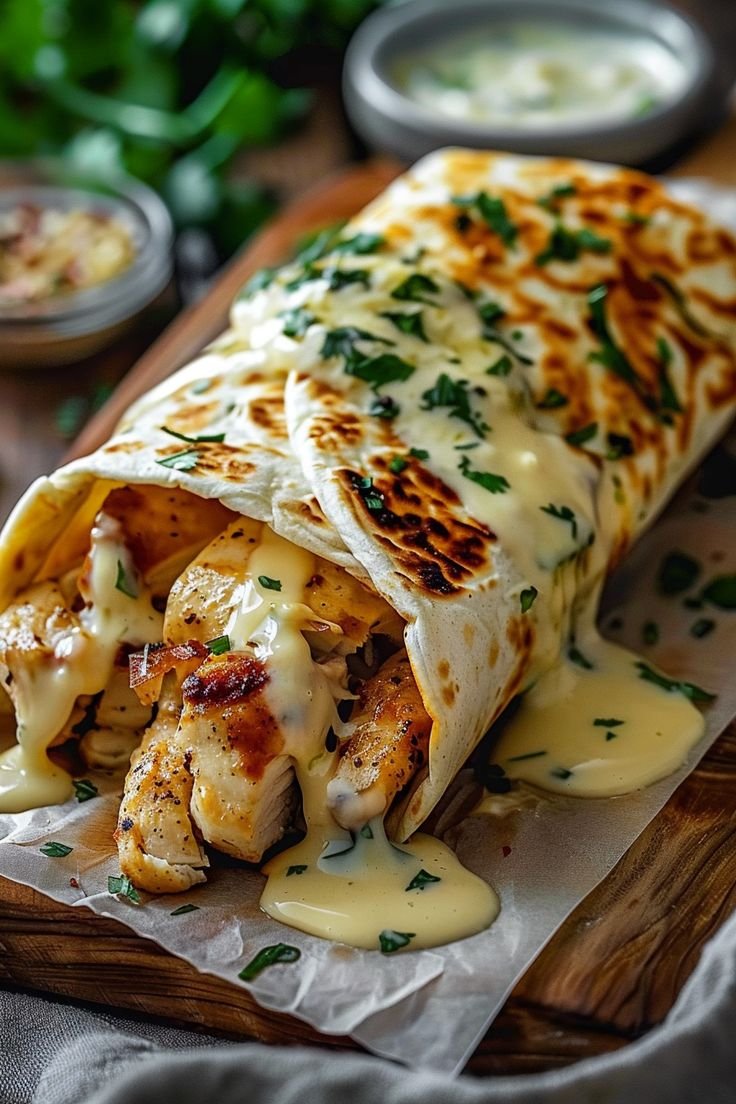 rock716860's tweet photo. Cheesy Garlic Chicken Wrap Bliss https://t.co/sWUgCIziY2