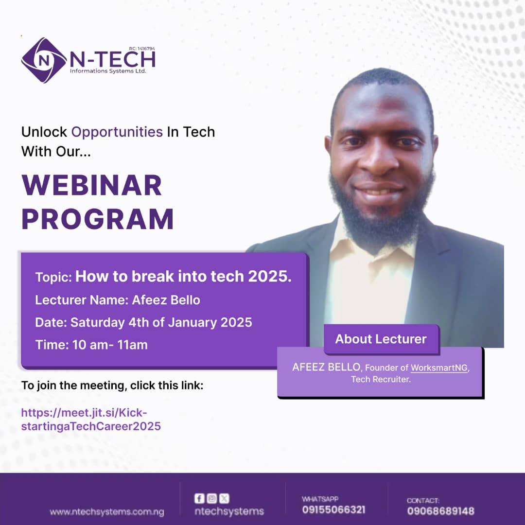 Osaro Suleman Osazee (@tuffmallam) on Twitter photo Dear future Virtual Assistant Specialist
In case you're still confused on transiting into tech or how to even start, <a href="/ntechsystems/">N-TECH Systems</a> present a webinar Just for you and it's coming up today Saturday
Time: 10-11am
🔗: meet.jit.si/Kick-startinga… Dear future Virtual Assistant Specialist
In case you're still confused on transiting into tech or how to even start, <a href="/ntechsystems/">N-TECH Systems</a> present a webinar Just for you and it's coming up today Saturday
Time: 10-11am
🔗: meet.jit.si/Kick-startinga…