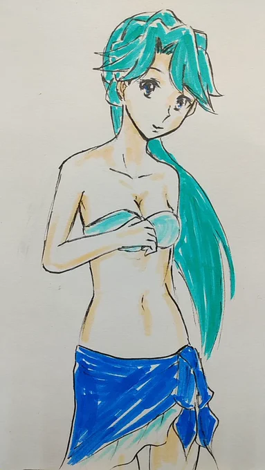 #ゴープリ10周年なので海藤みなみさん3733枚描いてお祝い(22/23)ユーフォの水着回を観た余韻で水着みなみんラクガキ描いてた。おかげで黒江真由の入浴シーン見逃した。 