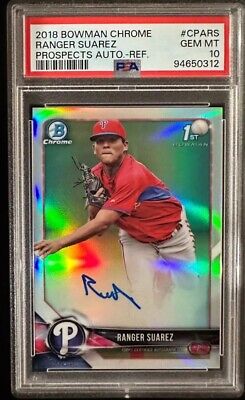 AutographDeals1's tweet image. 2018 Bowman Chrome #CPARS Ranger Suarez - Prospects Auto Refractor /499 - PSA 10 #ad #thehobby ebay.com/itm/2018-Bowma…