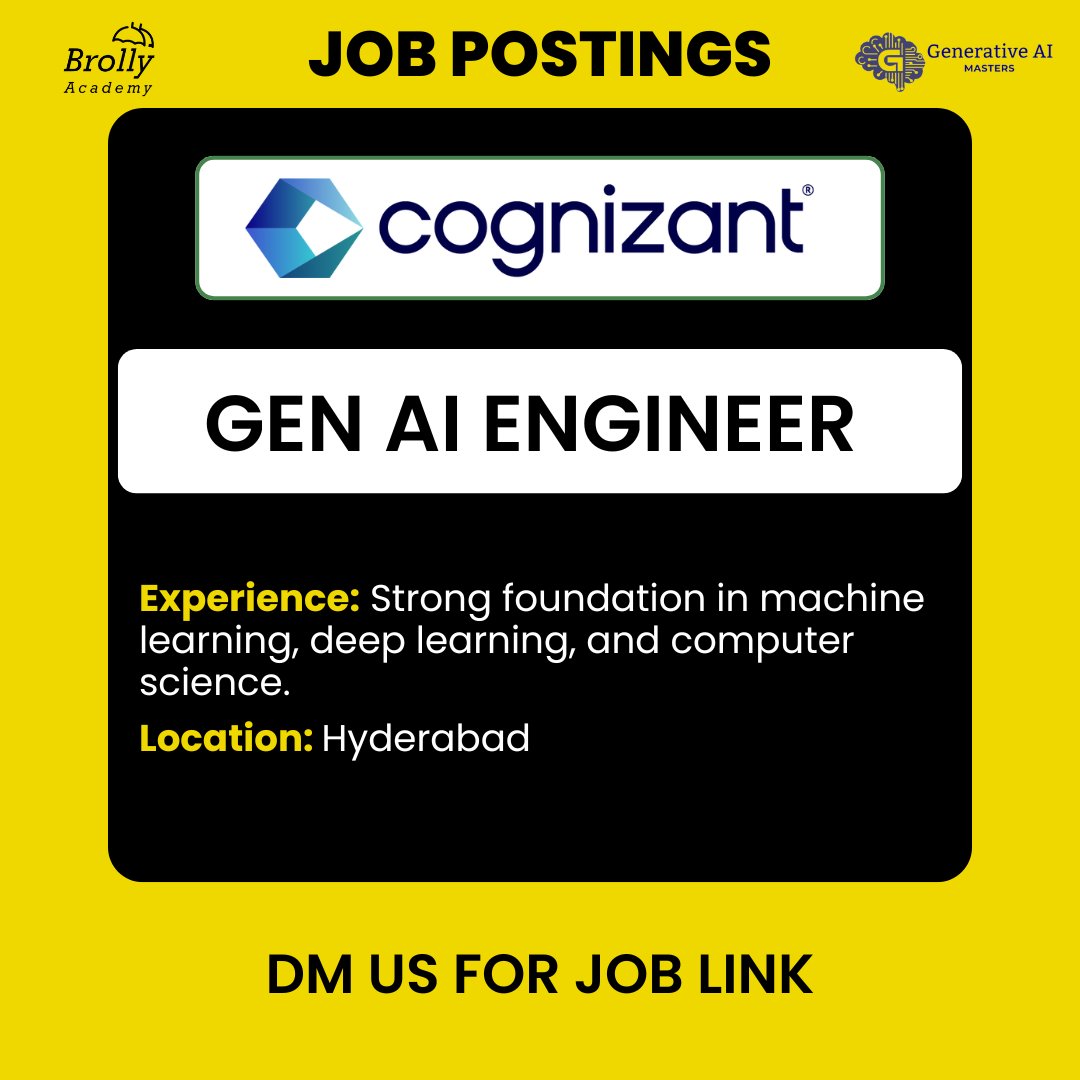 GenaiM36182's tweet photo. 🌟 Exciting Job Opportunity Alert! 🌟
DM us now for the job link!

#JobPostings #AIJobs #GenerativeAI #GenAIEngineer #MachineLearning #DeepLearning #HyderabadJobs #AIInnovation #CareerOpportunities #BrollyAcademy #GenerativeAIMasters #TechCareers #CognizantJobs https://t.co/JqJZPyXkU4