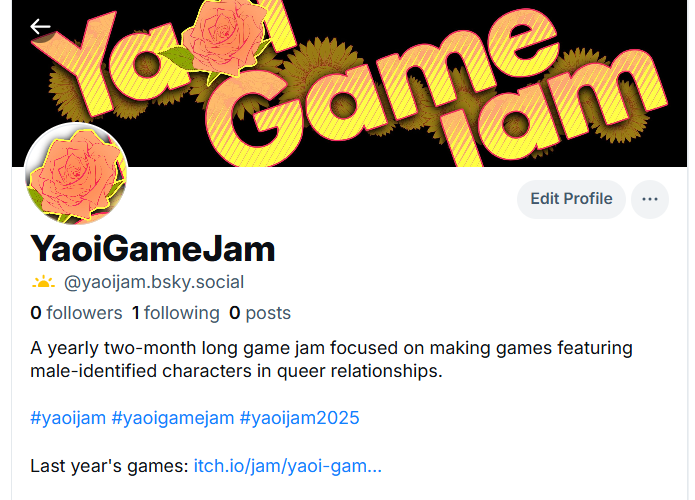 YaoiJam's tweet image. We're making the jump. Find us on 🦋 as we prepare for Yaoigamejam2025!