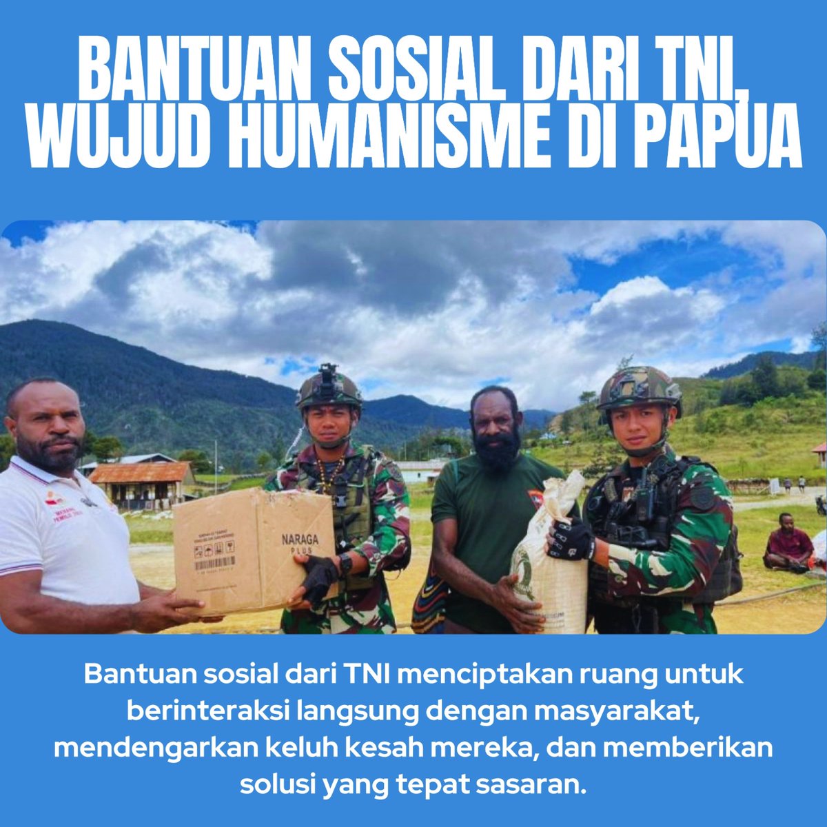 Pendekatan humanis yang dilakukan TNI di Papua menjadi salah satu upaya strategis dalam mendukung peningkatan kesejahteraan masyarakat di wilayah tersebut. 
#TNIHumanis
#PapuaDamai
#Papua
#AksiTNIUntukPapua
#PapuaMajuBersamaTNI