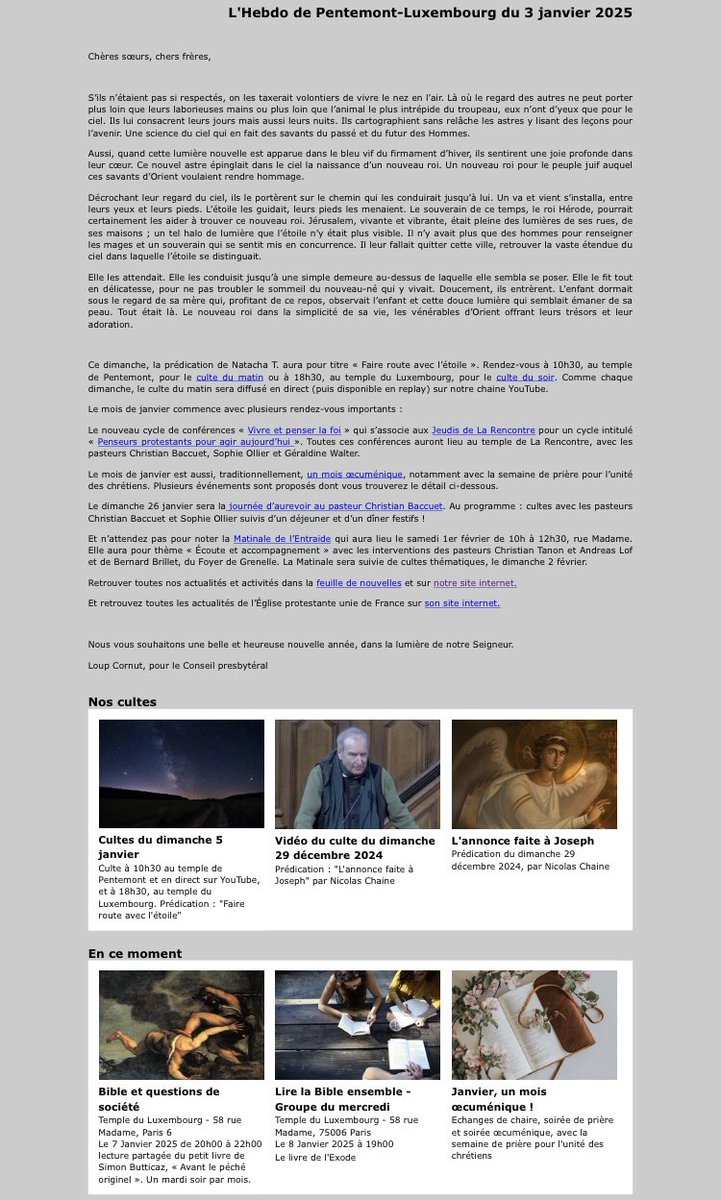 BaccuetC's tweet image. L’Hebdo du vendredi 3 janvier de l’#Eglise #protestante unie #EPUdF #PentemontLuxembourg #EPUPL #Paris @paroissepentlux #Paris6 #Paris7 est en ligne : epupl.org/newsletter/new…
