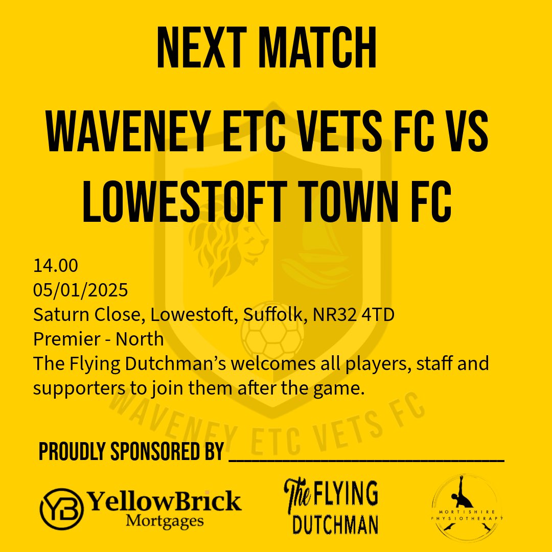 An exciting weekend in Veterans Football, we’ll be hosting Lowestoft Town FC for our thrilling first match in 2025.

Don’t miss out on the action!