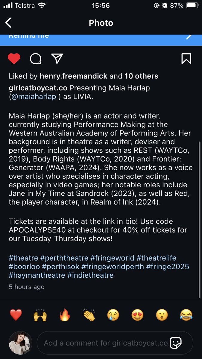 Doing some theatre this uni break—I’m in a Perth Fringe World show! If you’re down this way, come give it a watch!