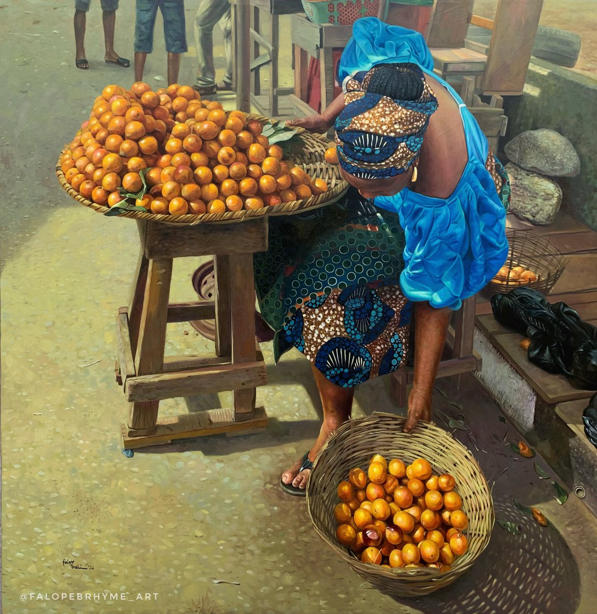 FalopeIbrahim's tweet photo. New Painting completed! ‼️

The African Cherry Baskets
Oil on canvas 
42 x 45 inches

Thank you 2024!🙏🏾

I completed this days ago.
I beg  for a mins🙏🏾😓, Please share and retweet🙏🏾❤️

#tradition #culture #africanart #nigerianartist #hypperrealism #finart Burna Cunha https://t.co/tyvmGfLVWr