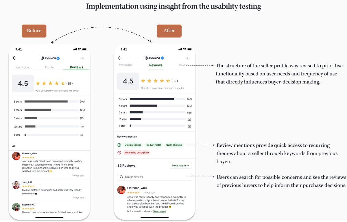 RobDesignns's tweet image. An example of the buyer flow for kiddy. From the structure of the seller profile, the focus was to prioritise functionality based on user needs and frequency of use that directly influences buyer decision making (wardrobe-&amp;gt;reviews-&amp;gt;profile).