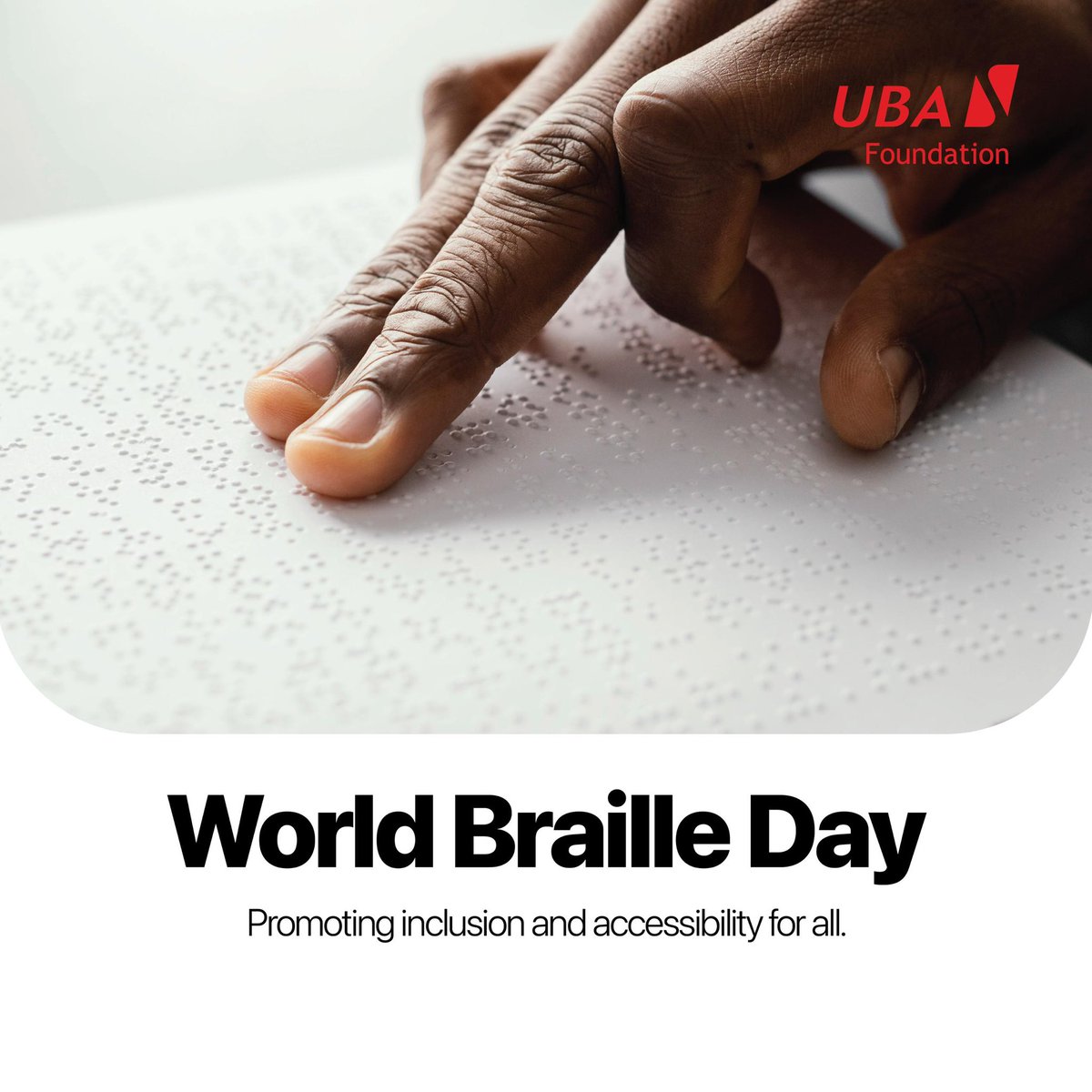 Today, on World Braille Day, we celebrate the power of accessibility and inclusion. 

At UBA Foundation, we are proud to stand with the visually impaired community, fostering a world where everyone can thrive. 

#WorldBrailleDay