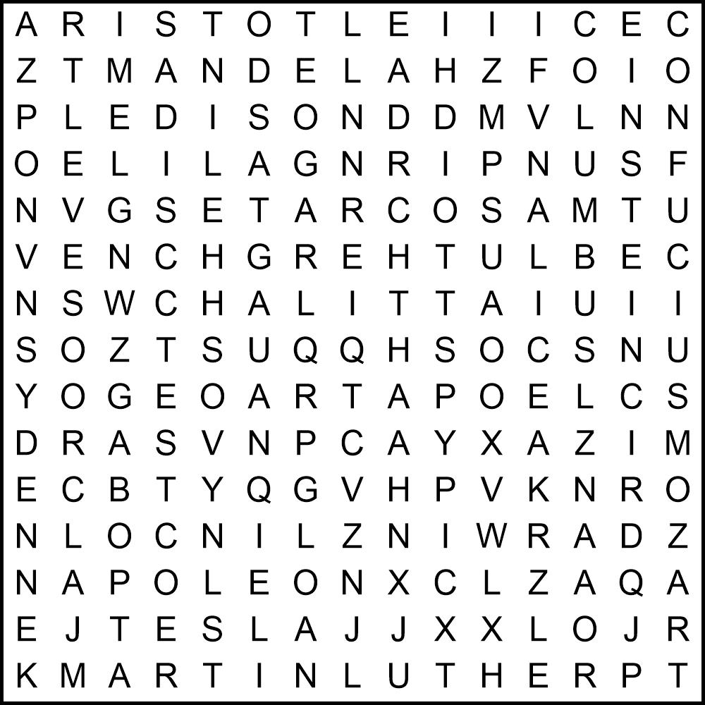 OptSusMarketing's tweet image. Here’s a fun Word Search to challenge your mind! The theme is Historical Figures. Can you find all the hidden words? Answers will be revealed tomorrow. \n\n#WordSearch #HistoryFun