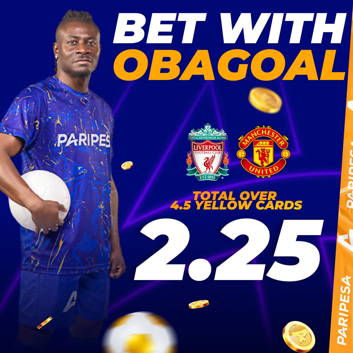 paripesa's tweet photo. 🔊 Liverpool vs Manchester United - a real English football classic! Obafemi Martins gives a great prediction. Don't miss it
📊 Total over 4.5 yellow cards played in 5 head-to-head matches between these teams in a row
#obagoal #predictions https://t.co/vGxCiIjaEi