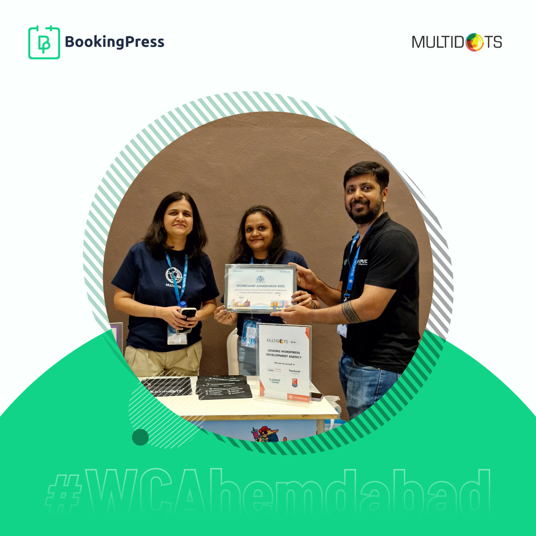 bookingpress's tweet image. Thank you, @multidots , for your fantastic support at WordCamp Ahmedabad! Your involvement as a #BronzeSponsor was key to the event&apos;s success. 💬

@ankurchotai 

#Multidots @armemberplugin #BookingPress #WCAhmedabad #WordCamp2025 #WordCamp #WordPressIndia #WordPress #Ahmedabad