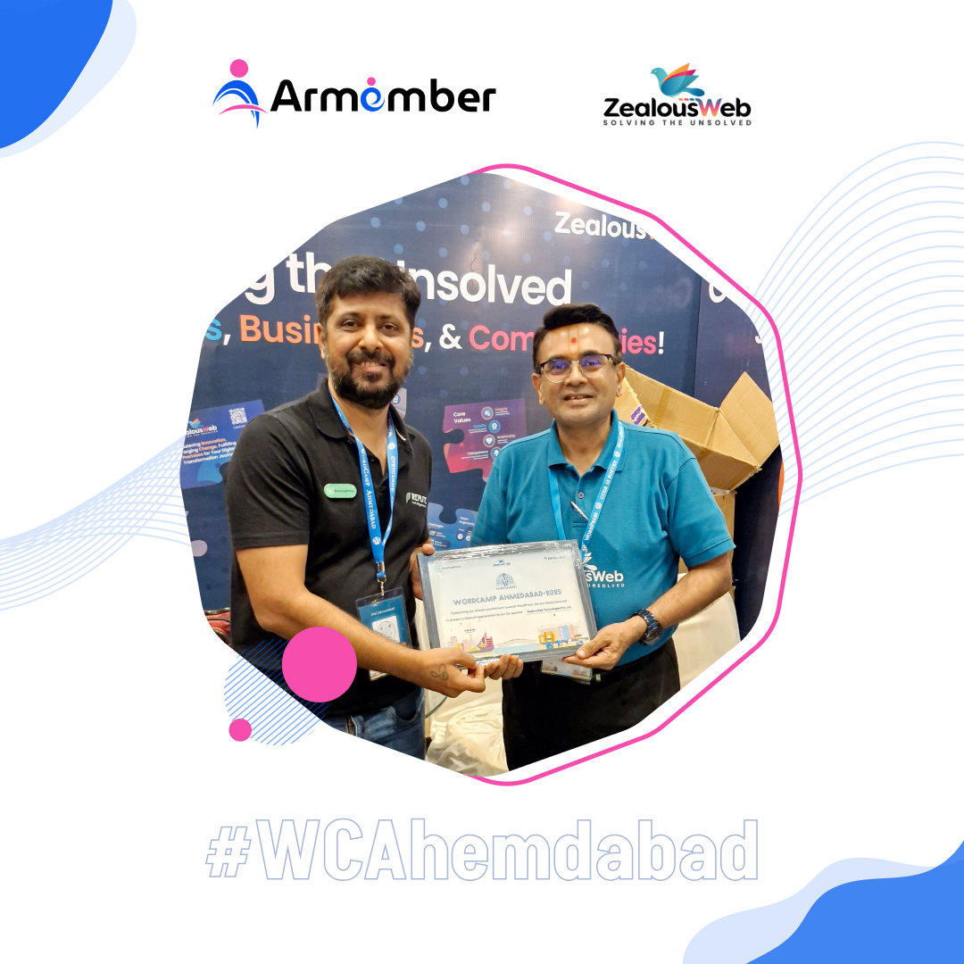 armemberplugin's tweet image. Wonderful meeting the @ZealousWeb team at WordCamp Ahmedabad! Your passion and support make a real difference. Let’s keep building together! 🌐#GoldSponsor #ZealousWeb #ARMember #BookingPress @ankurchotai 

#WordCamp2025 #WordCamp #WordPressIndia #WordCampAhmedabad