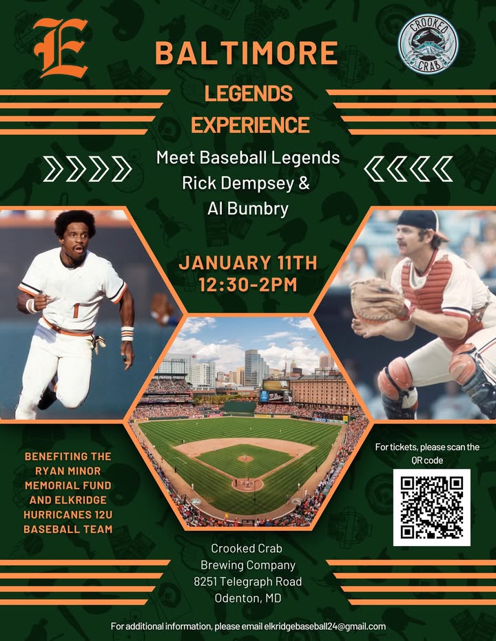 Join us next Saturday, 11/11, from 12:30-2, for the #Baltimore Legends Experience benefiting the Ryan Minor Memorial Fund, dedicated to better the lives of special needs children on Delmarva and the Elkridge Hurricanes 12U Baseball team: ow.ly/zEgk50UzfkG. #getcrooked