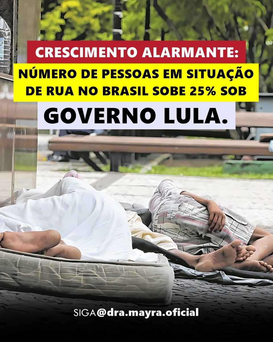 dramayraoficial's tweet image. O número de pessoas em situação de rua no Brasil cresceu 25% durante o governo Lula, de 261.653 em dezembro de 2023 para 327.925 em 2024. O dado mais recente é 14 vezes maior que o registrado em 2013 (22.922). Estudo da UFMG revela o aumento. #SituaçãoDeRua #Brasil