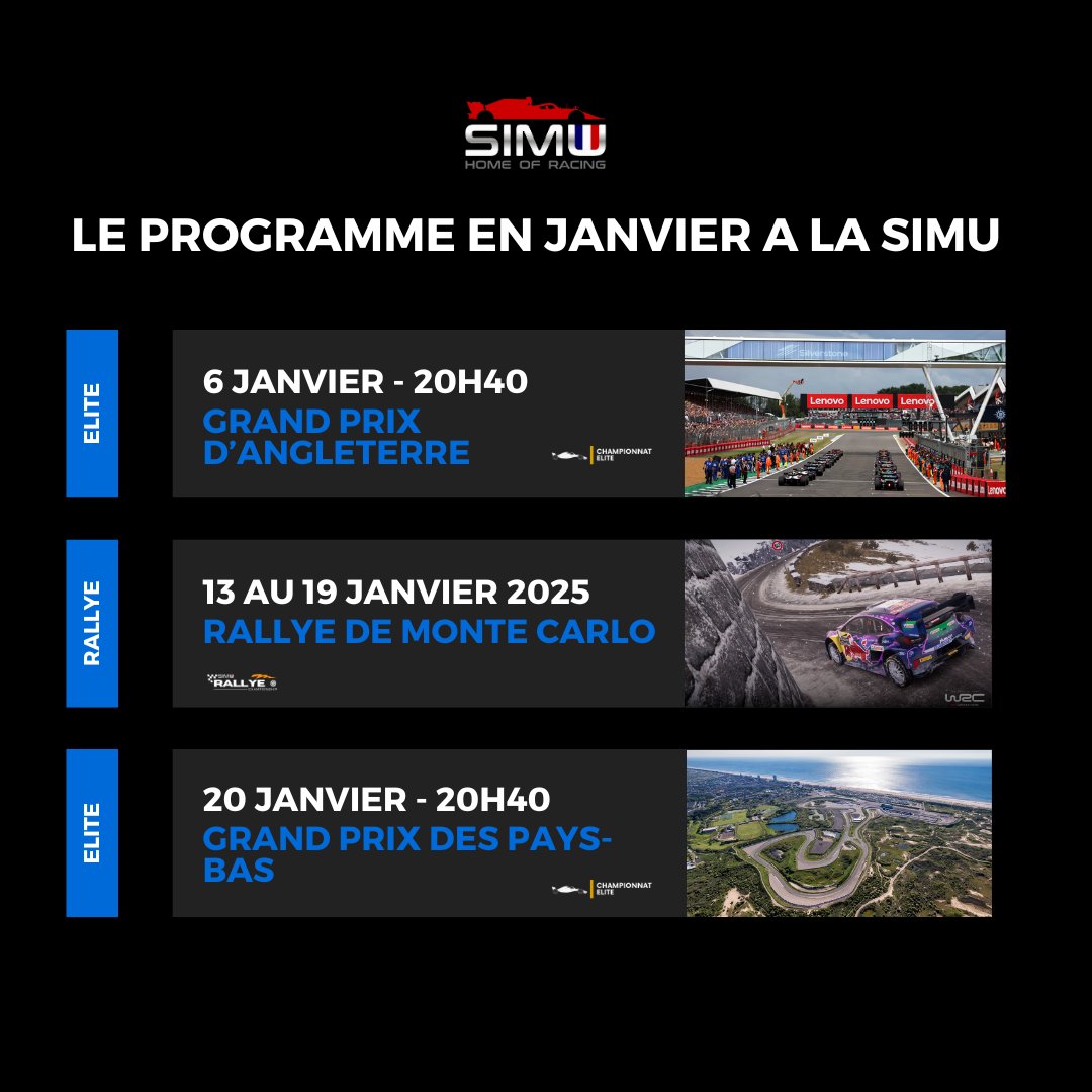 La trêve hivernale est terminée ! 
Retour de la compétition à la Simu avec 2 GP en janvier et la première manche de la saison 2025 de Rallye ! 

#MSimu #Simracing #HomeOfRacing #F124 #WRC