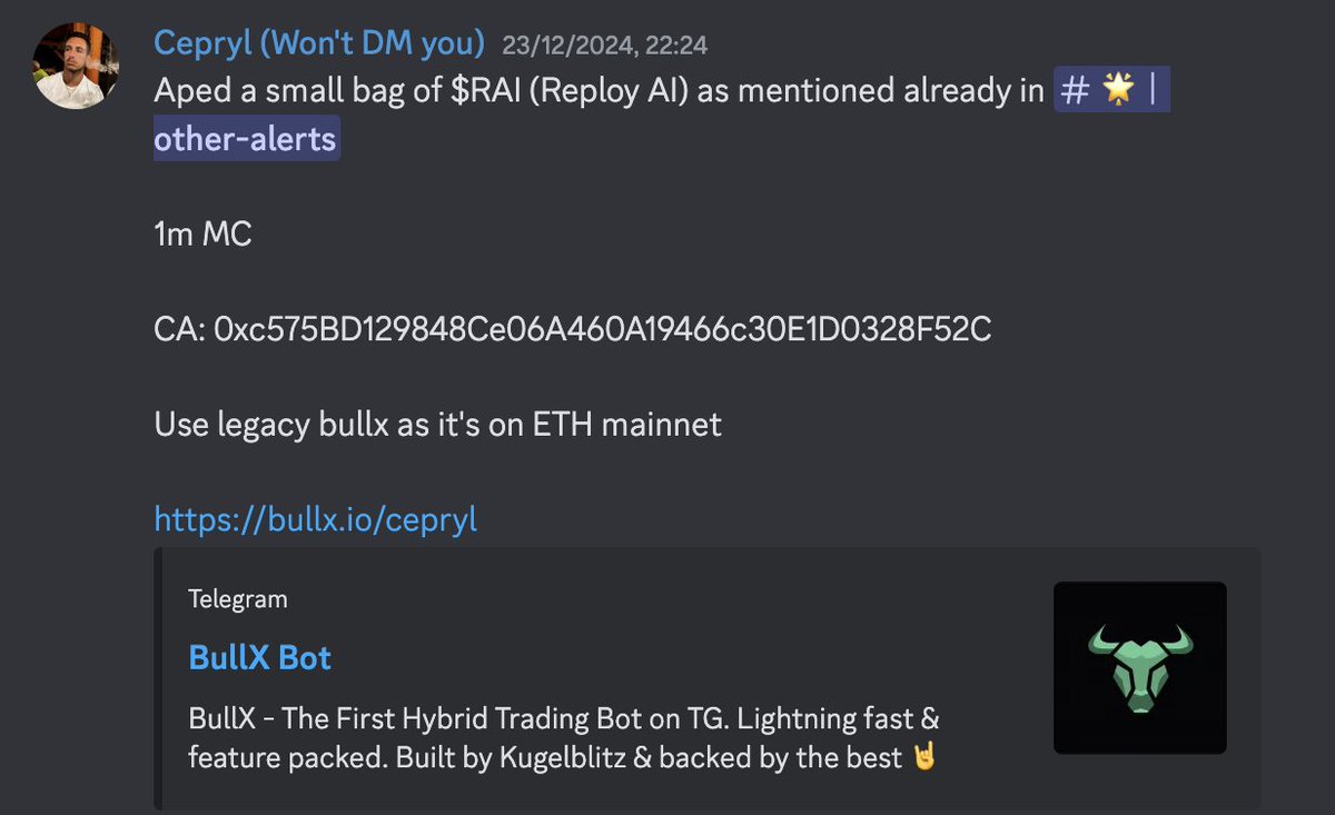 cepryl_'s tweet image. My VIP group just officially hit a 100x on $RAI @Reployai 

From 1m to 100m in less than 2 weeks

Generational wealth mode unlocked 🙏

Join now: cepryl.com