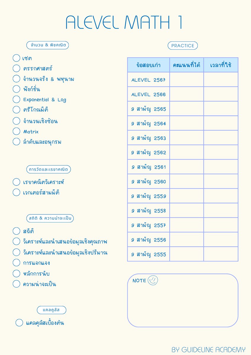 guideline_acad's tweet image. 📚 แจก checklist สำหรับ A-LEVEL คณิต 1 ตามเนื้อหาสสวท. &amp;amp; ข้อสอบเก่า ⇩

สามารถดาวน์โหลดแบบ pdf ได้ที่ : drive.google.com/file/d/1yPQQmJ…