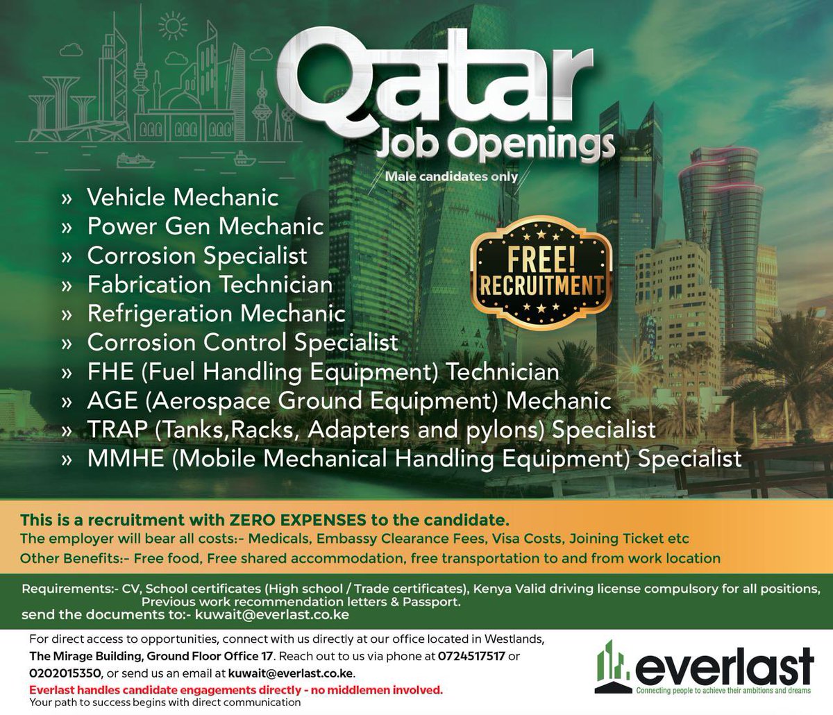 EverlastKenya1's tweet photo. More openings for the interviews on 8th, 9th and 10th January 2025. Interview location:- Our office in Nairobi, Westlands, The Mirage building  Ground floor office 17.
Please ensure you carry the following documents:

    • A detailed CV for the position you are applying for. https://t.co/R9eSvneygf