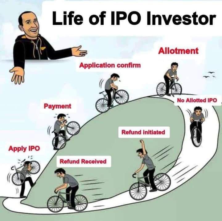 Sandeepsoniiii's tweet photo. Life cycle of IPO investors 
#mamtamachineryipo ❌
#DamCapitalIPO  ❌
#TransrailLightingipo ❌
#senorespharma ❌
Now
.
#indofarmequipment ❌🥲
#ipo #ipoallotments #masserv https://t.co/Rgotmi6XzU