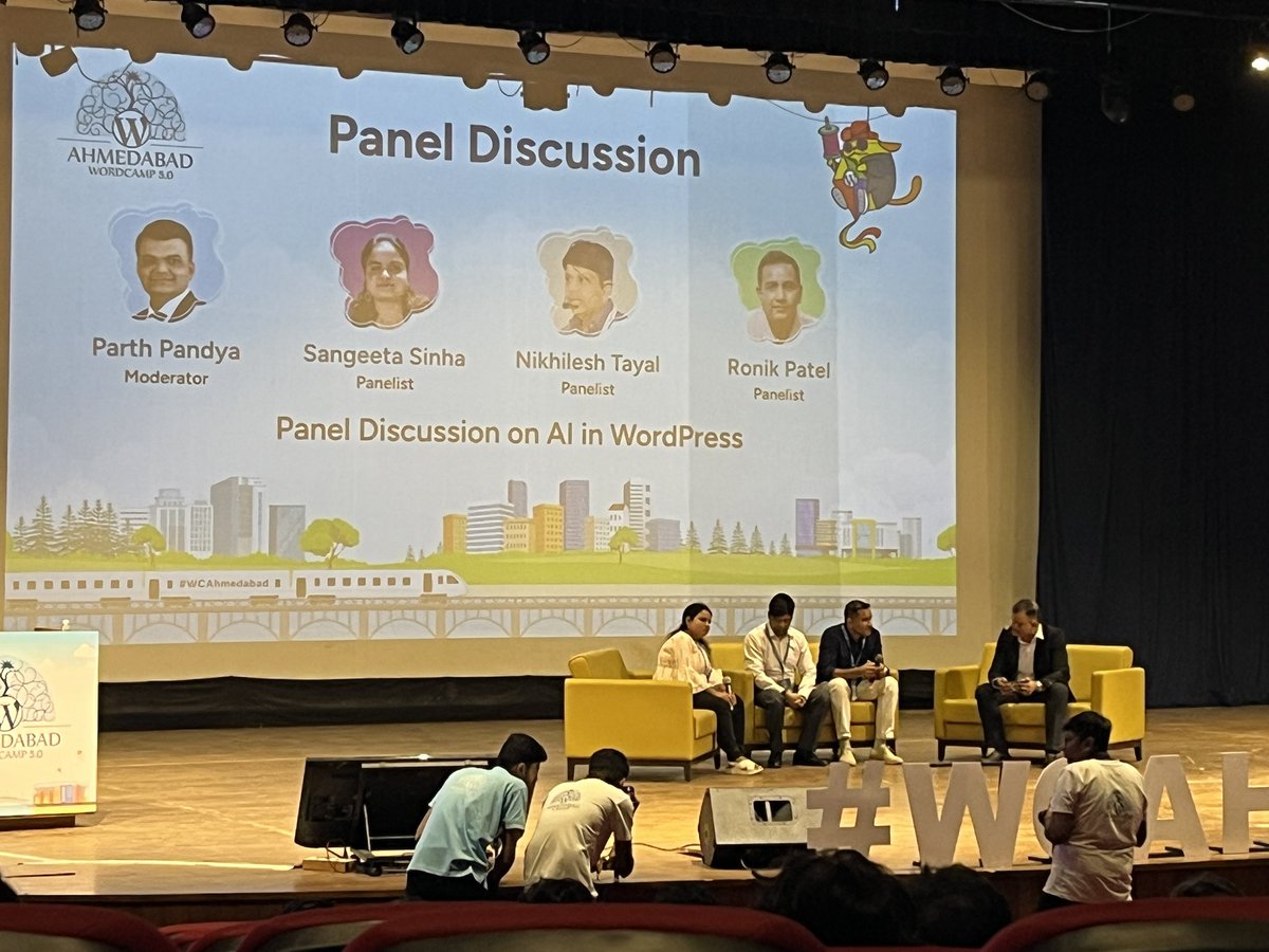 v7pathak1's tweet photo. Panel Discussion on AI in WP is going on .
Such a nice session 

#WCAhmedabad #WordCampAhmedabad #WordPress https://t.co/Lsi0aQjbsw