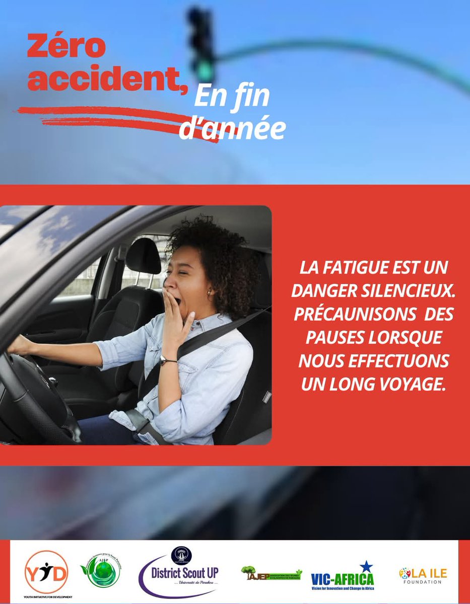 YouthInitiativ6's tweet photo. 🚨Quelques gestes simples peuvent sauver des vies 🚨
1️⃣1️⃣ La fatigue est un danger silencieux. Précaunisons des pauses lorsque nous effectuons un long voyage.
#PRUDENCESURLESROUTES #sécuritéroutière #responsabilitéroutière #YID #YouID https://t.co/8JW5DSQuw2