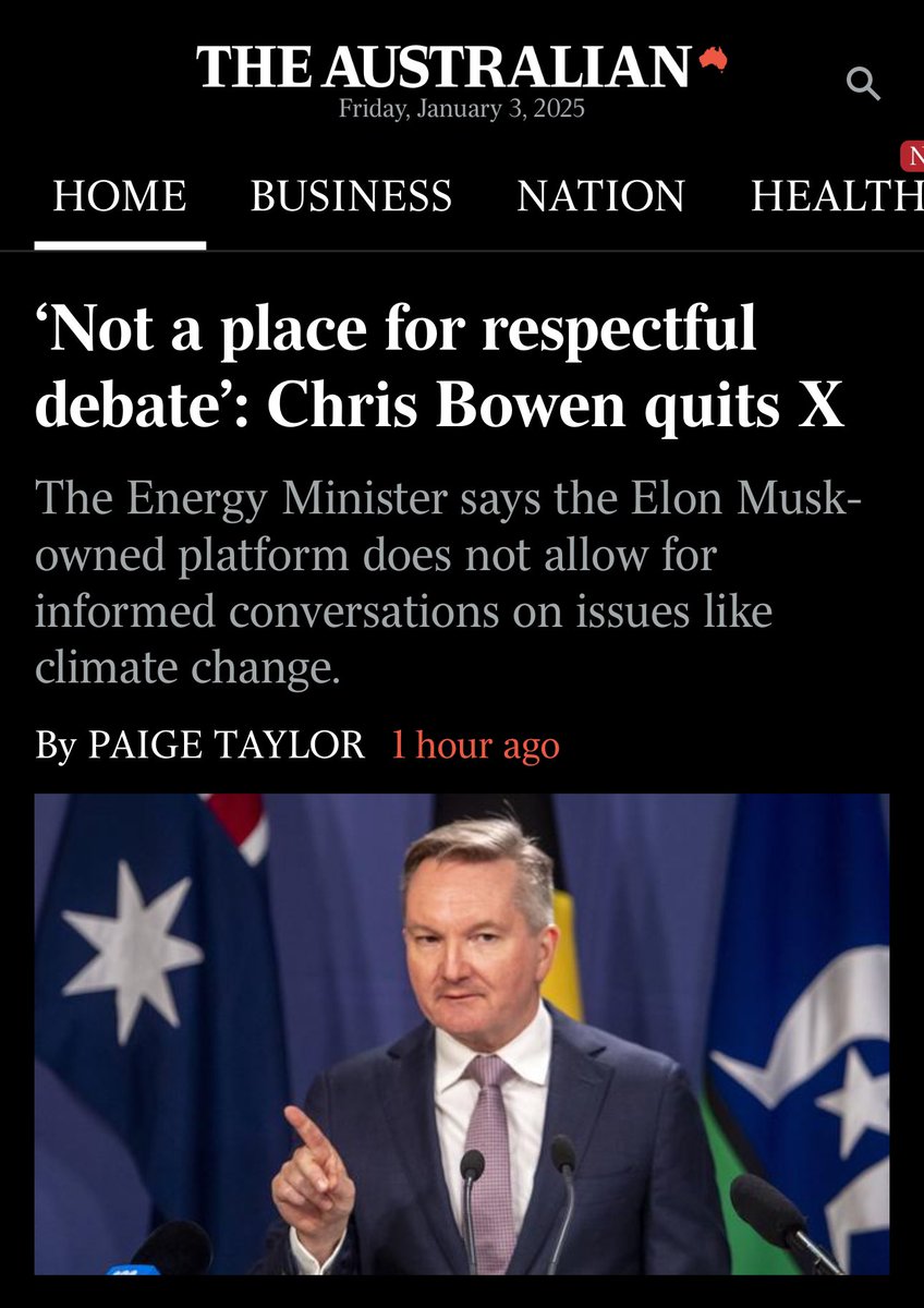 The blokes a snowflake. 

He couldn’t handle getting called for out posting falsehoods and misinformation as he wrecked the Australian economy. 

And even as he exits X, he’s still spreading misinformation - claiming X is "not a place for respectful debate" - but when did