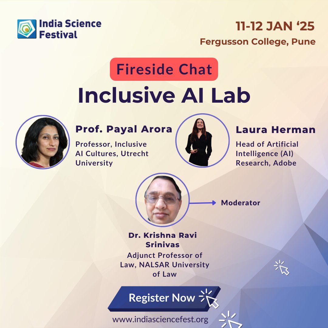 India Science Festival (@indscifest) on Twitter photo Join us at #ISF2025 to attend the fireside chat by @3Lmantra and <a href="/lauramherman_/">Laura Herman</a> moderated by <a href="/KRavisrinivas/">Krishna Ravi Srinivas PhD</a>, where they would talk about their work on AI literacy, fairness, and diversity, and how to ensure an inclusive and accessible future for AI.
indiasciencefest.org/isf-2025/ Join us at #ISF2025 to attend the fireside chat by @3Lmantra and <a href="/lauramherman_/">Laura Herman</a> moderated by <a href="/KRavisrinivas/">Krishna Ravi Srinivas PhD</a>, where they would talk about their work on AI literacy, fairness, and diversity, and how to ensure an inclusive and accessible future for AI.
indiasciencefest.org/isf-2025/
