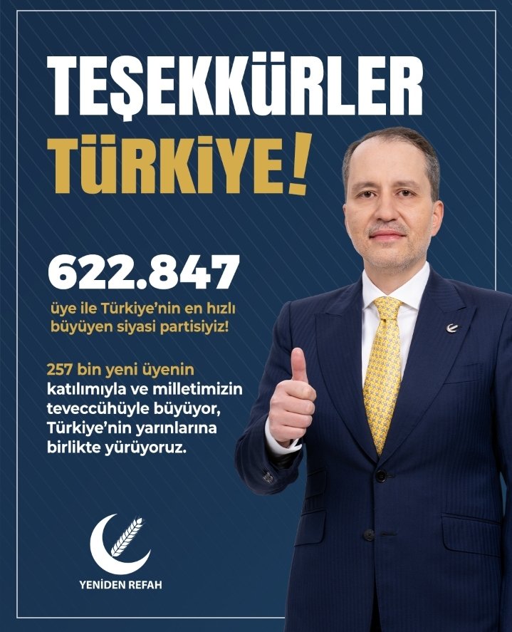 gencrefahka16's tweet photo. TEŞEKKÜRLER TÜRKİYE!
#YenidenRefah 
#YenidenErbakan
#FatihErbakan
#YenidenRefahPartisi https://t.co/X4N7EpyXfI
