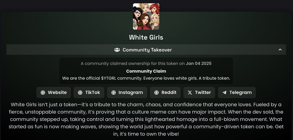 The $YTGRL 💖🌟 CTO is Official on <a href="/dexscreener/">DEX Screener</a>! #GM #LFG #WhiteGirls