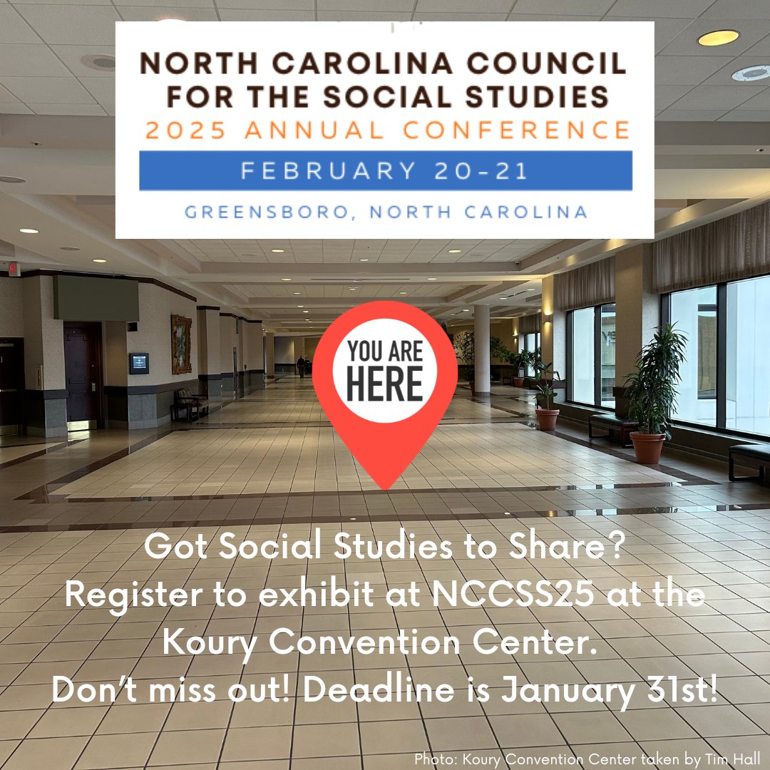 Vendors &amp; Exhibitors: Join Us! Register now to secure your spot at the 2025 NCCSS Conference at the Koury Convention Center in Greensboro, NC. Connect to over 500 social studies educators from across North Carolina. Don’t miss out! Deadline is January 31! ncsocialstudies.org/2025vendor