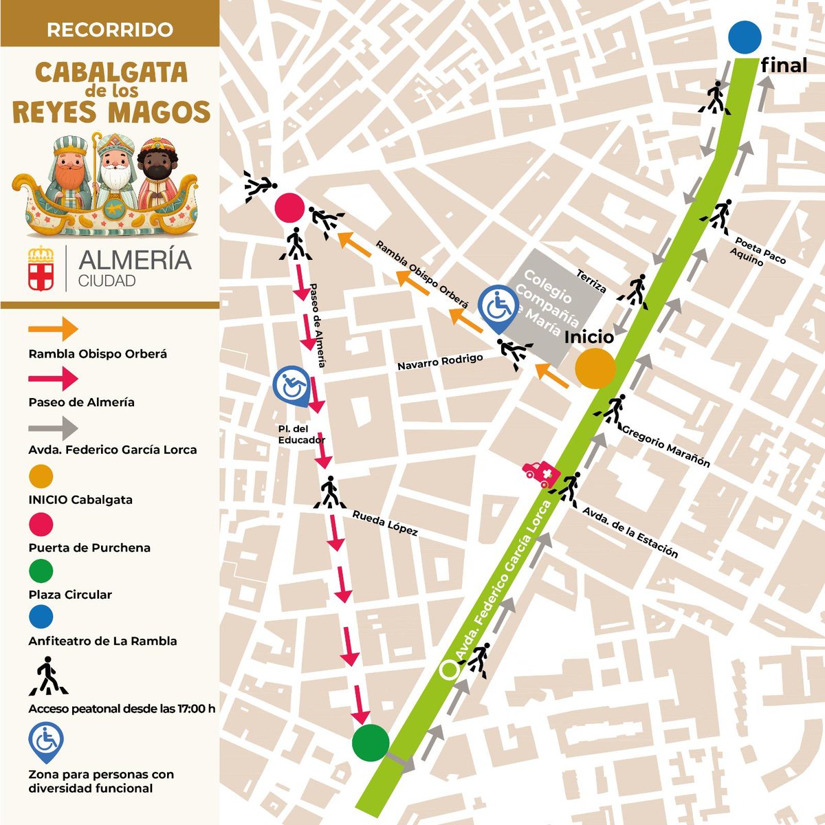 👑👑👑 Los Reyes Magos llegan a Almería mañana, día 5 de enero, cargados de ilusión y de 13.000 kilos de caramelos 🍬 que se repartirán en la celebración de la Cabalgata.

#AlmeríaEsNavidad