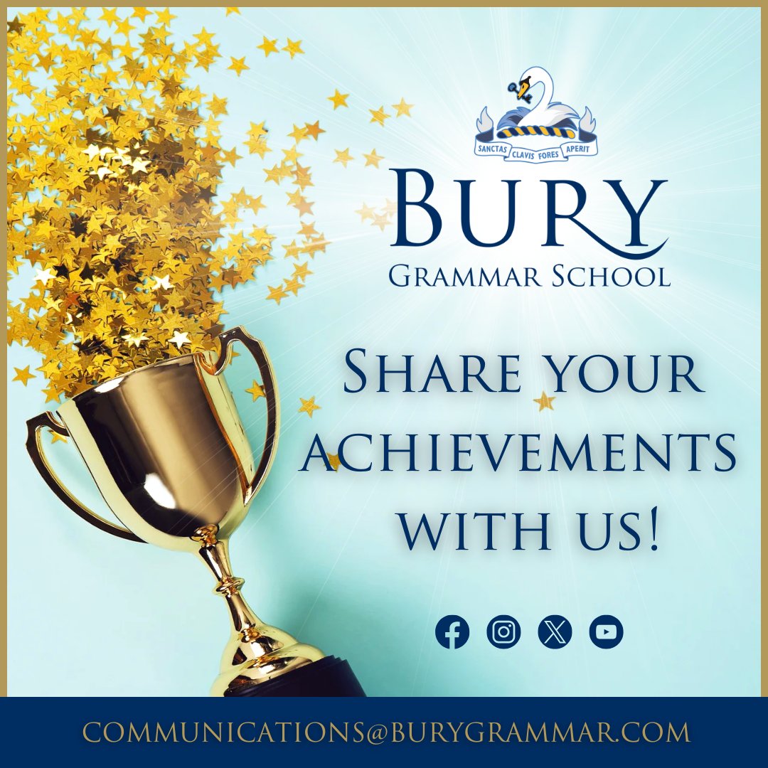 BuryGrammar's tweet image. We love to hear about and share the amazing things #BuryGrammarSchool pupils are achieving both in and out of school! 🏅🎶🏆
📸 Please share a picture and a few details about your child's achievement to communications@burygrammar.com
#BuryGrammarSchool