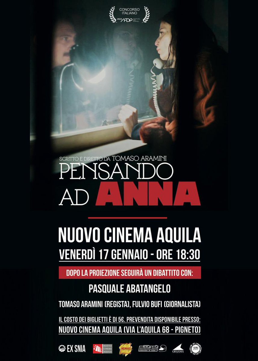 MilitantBlog's tweet image. Proiezione e presentazione di “Pensando ad Anna”, venerdì 17 Gennaio al Nuovo Cinema Aquila di Roma!