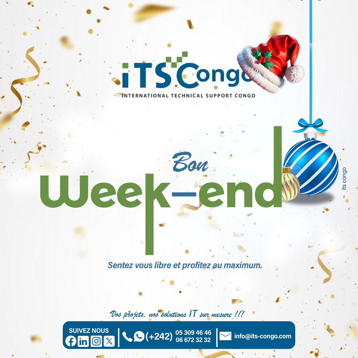 Its_congo's tweet photo. 🎉 Bon week-end et bonne année 2025 ! 🎉 

Profitez de ce premier week-end de l'année.
Nous sommes là pour tous vos besoins informatiques.
#itscongo #Informatique #Cybersécurité #BonWeekend #2025 https://t.co/VT0MatsUkw