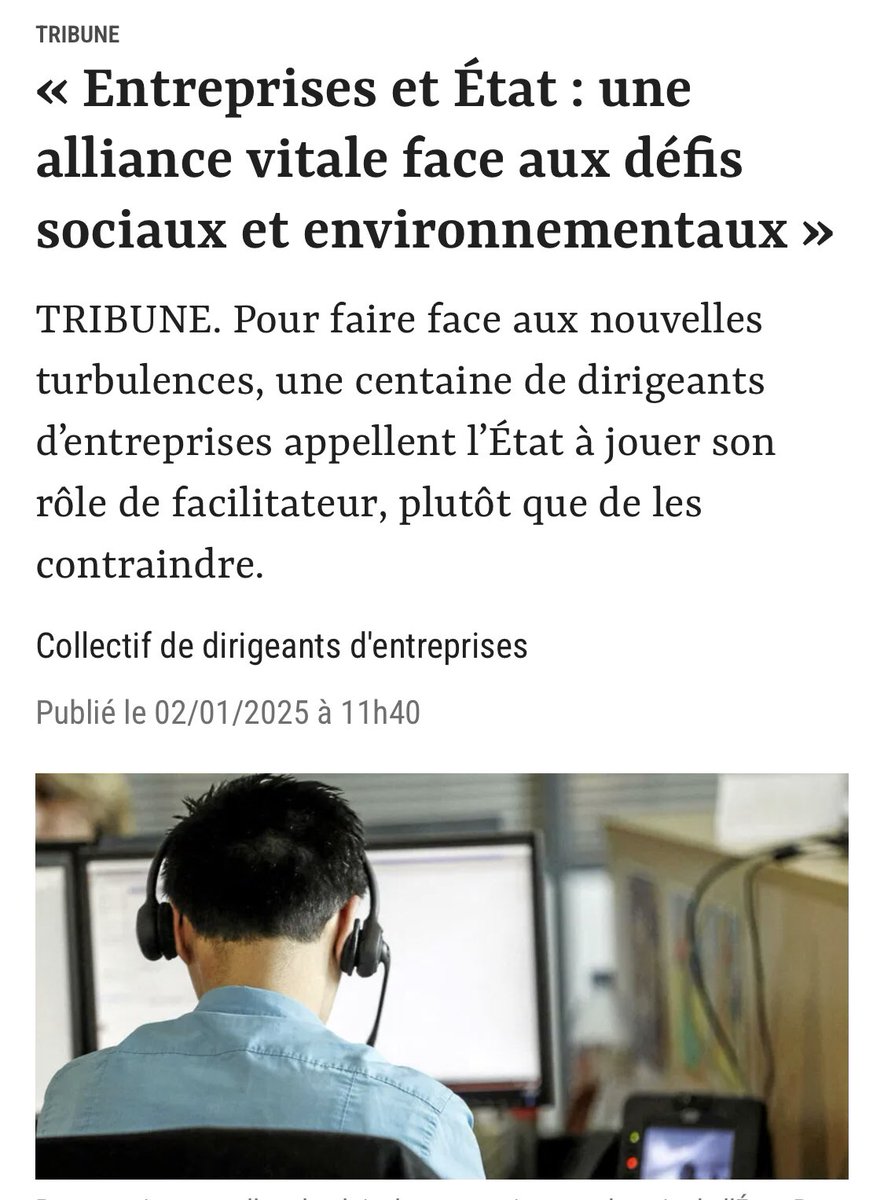La transition écologique &amp; sociale réussira si les entreprises et l’État travaillent main dans la main, au service de l’intérêt général. Ensemble, nous pouvons imaginer des solutions concrètes et durables.

🔗Je vous invite à lire cette tribune <a href="/LePoint/">Le Point</a> 👉 is.gd/uN84DM