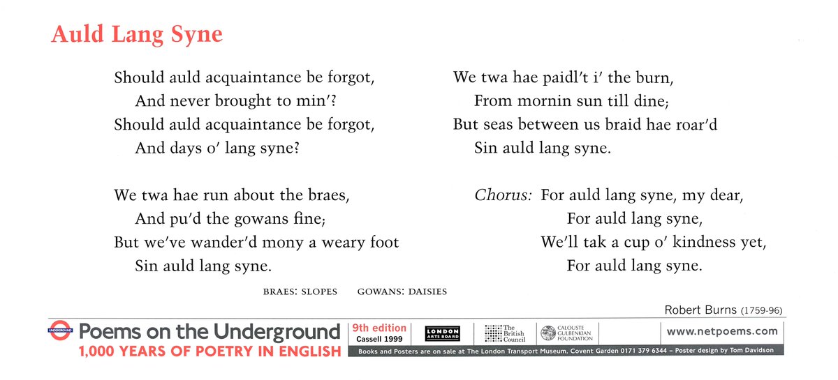 Poem of the Week: Auld Lang Syne by Robert Burns poemsontheunderground.org/auld-lang-syne