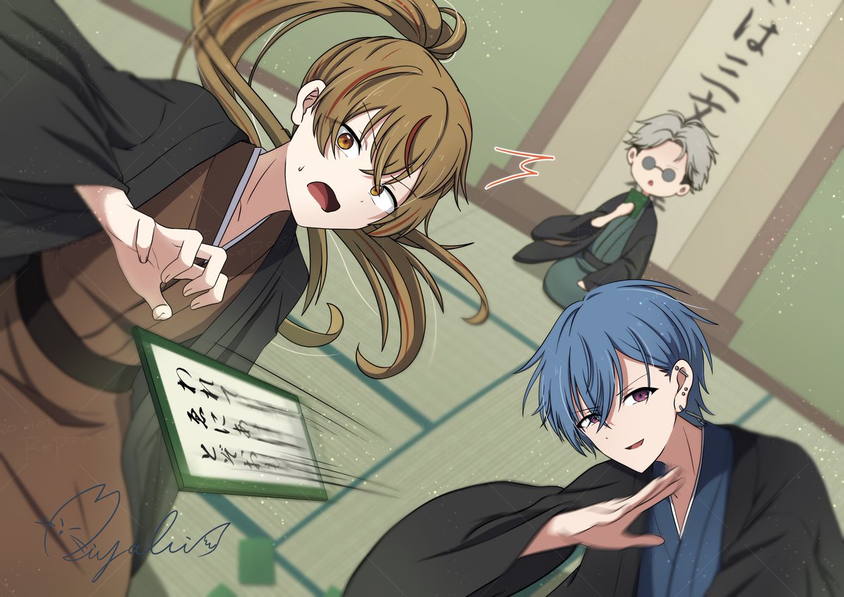 ホークアイズのお正月は百人一首対決！？ 描き初めです♪ #ハンドレ