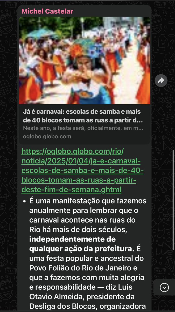 “É uma manifestação que fazemos anualmente para lembrar que o carnaval acontece nas ruas do Rio há mais de dois séculos, independentemente de qualquer ação da prefeitura.“
Eu acho curiosa a posição desse pessoal!  Como se a prefeitura criasse algum tipo de constrangimento para